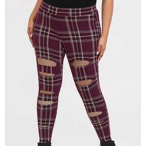 TORRID Slashed fishnet plaid leggings